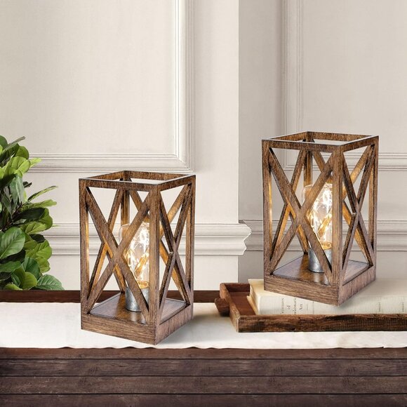 2 Pack Retro Battery Powered Table Lamps, Battery Operated Cordless Lamp Set - Picture 2 of 7